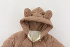 Combinezon de Iarna, Flippy, pentru Bebelusi, din Bumbac, cu Urechi, Mansete Elastice, Unisex, 66 cm, Maro