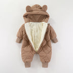 Combinezon de Iarna, Flippy, pentru Bebelusi, din Bumbac, cu Urechi, Mansete Elastice, Unisex, 66 cm, Maro