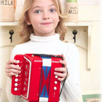 Acordeon Pentru Copii, Acordeon Jucarie pentru Educatie Timpurie, 7 butoane 2 bass, Acordeon Instrument Muzical pentru Copii, 18 x 17 x 10 cm, Rosu