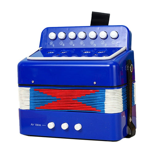 Acordeon Pentru Copii, Acordeon Jucarie pentru Educatie Timpurie, 7 butoane 2 bass, Acordeon Instrument Muzical pentru Copii, 18 x 17 x 10 cm, Albastru