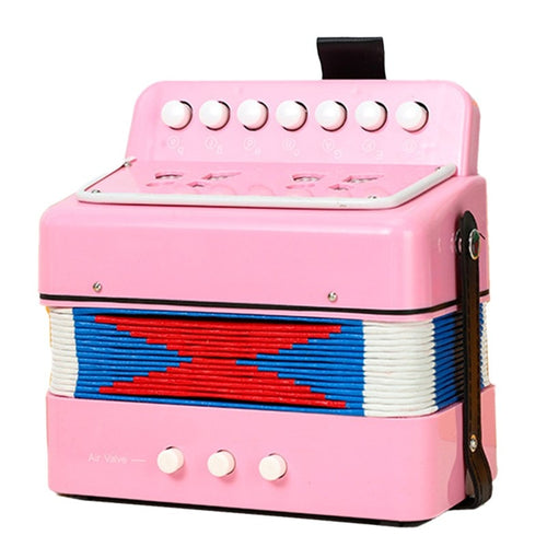 Acordeon Pentru Copii, Acordeon Jucarie pentru Educatie Timpurie, 7 butoane 2 bass, Acordeon Instrument Muzical pentru Copii, 18 x 17 x 10 cm, Roz