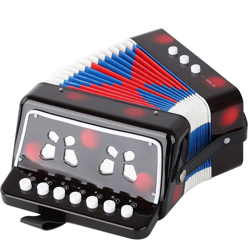 Acordeon Pentru Copii, Acordeon Jucarie pentru Educatie Timpurie, 7 butoane 2 bass, Acordeon Instrument Muzical pentru Copii, 18 x 17 x 10 cm, Negru