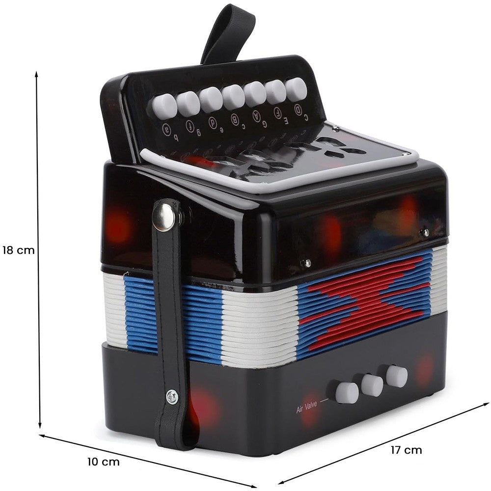 Acordeon Pentru Copii, Acordeon Jucarie pentru Educatie Timpurie, 7 butoane 2 bass, Acordeon Instrument Muzical pentru Copii, 18 x 17 x 10 cm, Negru