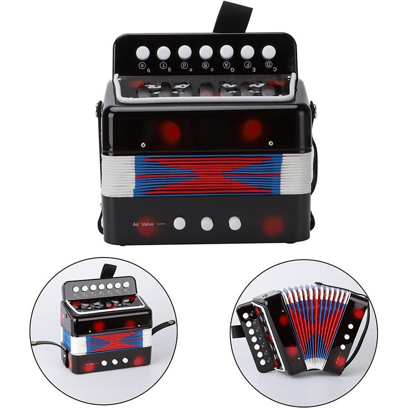 Acordeon Pentru Copii, Acordeon Jucarie pentru Educatie Timpurie, 7 butoane 2 bass, Acordeon Instrument Muzical pentru Copii, 18 x 17 x 10 cm, Negru