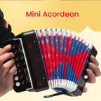 Acordeon Pentru Copii, Acordeon Jucarie pentru Educatie Timpurie, 7 butoane 2 bass, Acordeon Instrument Muzical pentru Copii, 18 x 17 x 10 cm, Negru