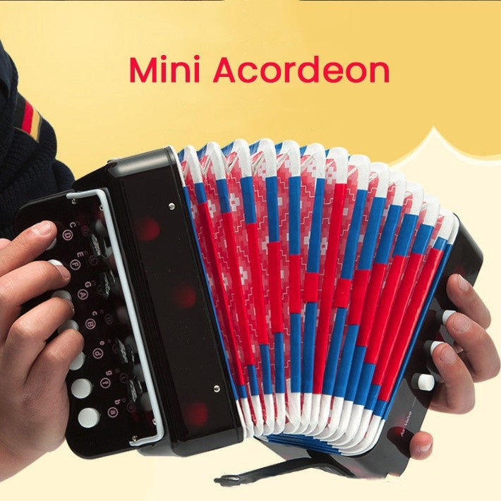 Acordeon Pentru Copii, Acordeon Jucarie pentru Educatie Timpurie, 7 butoane 2 bass, Acordeon Instrument Muzical pentru Copii, 18 x 17 x 10 cm, Negru