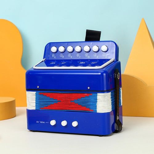 Acordeon Pentru Copii, Acordeon Jucarie pentru Educatie Timpurie, 7 butoane 2 bass, Acordeon Instrument Muzical pentru Copii, 18 x 17 x 10 cm, Albastru