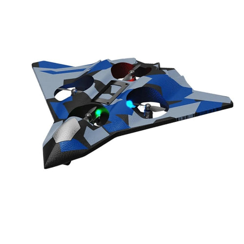 Avion de Lupta cu Telecomanda, Tip Drona, din EVA (Spuma), Incarcare USB, 2.4 GHz, Rotire 360°, Zbor pana la 100 m, LED, Model Army, Albastru