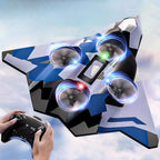 Avion de Lupta cu Telecomanda, Tip Drona, din EVA (Spuma), Incarcare USB, 2.4 GHz, Rotire 360°, Zbor pana la 100 m, LED, Model Army, Albastru