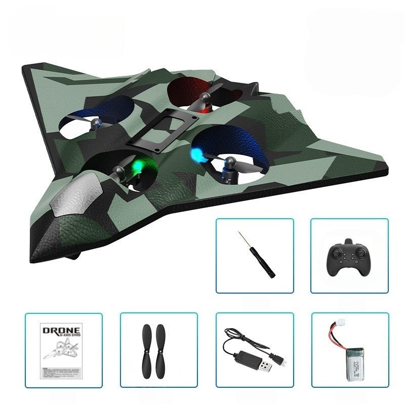 Avion de Lupta cu Telecomanda, Tip Drona, din EVA (Spuma), incarcare USB, 2.4 GHz, Rotire 360°, Zbor pana la 100 m, Model Army, Verde