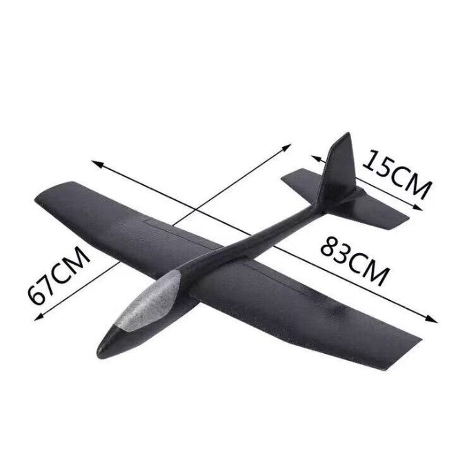 Avion Zburator, Tip Planor, 83 cm Lungime, +3 Ani, din Polistiren, Aruncare 10 - 30 m, Negru