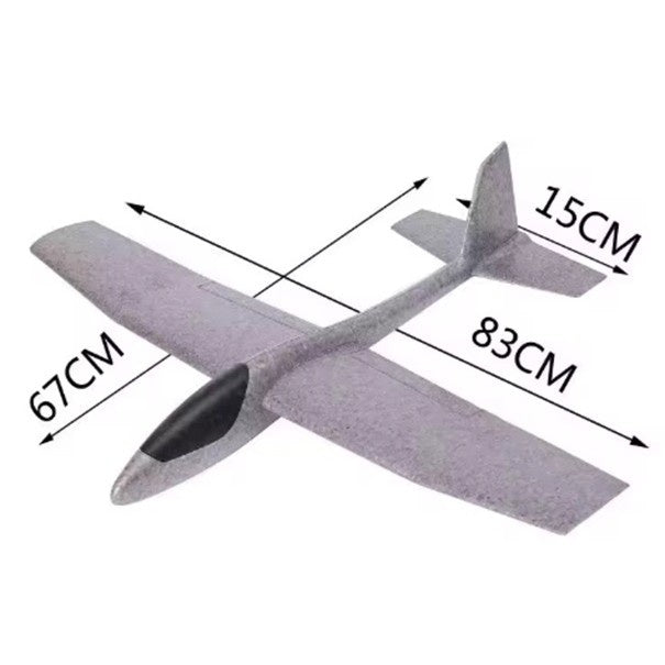 Avion Zburator, Tip Planor, 83 cm Lungime, +3 Ani, din Polistiren, Aruncare 10 - 30 m, Gri