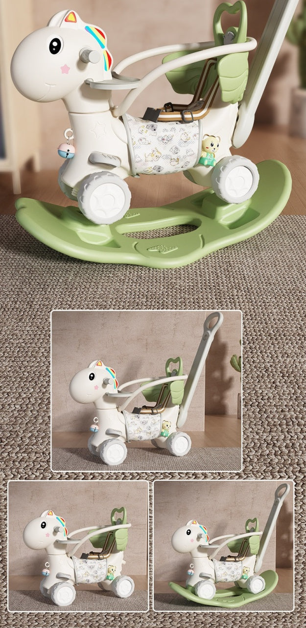 Balansoar pentru Copii, 3in1, cu Spatar si Bara de Siguranta, Maner cu Cos de Basket, Tava de Masa, Roti Luminoase, 80 x 43 x 83 cm, din Plastic, + 3 Ani, Roz
