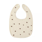 Baveta in Forma de U, din Bumbac, pentru Copii 0-12 Luni, Rezistenta la Apa, cu Capse, Model cu Stelute, 21x30 cm, Crem