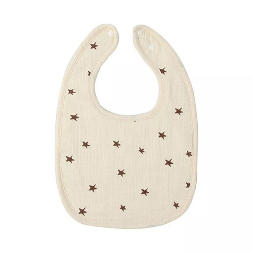 Baveta in Forma de U, din Bumbac, pentru Copii 0-12 Luni, Rezistenta la Apa, cu Capse, Model cu Stelute, 21x30 cm, Crem