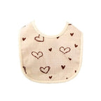 Baveta in Forma de U, din Bumbac, pentru Copii 0-12 Luni, Rezistenta la Apa, cu Capse, Model cu Inimoare, 21x30 cm, Bej