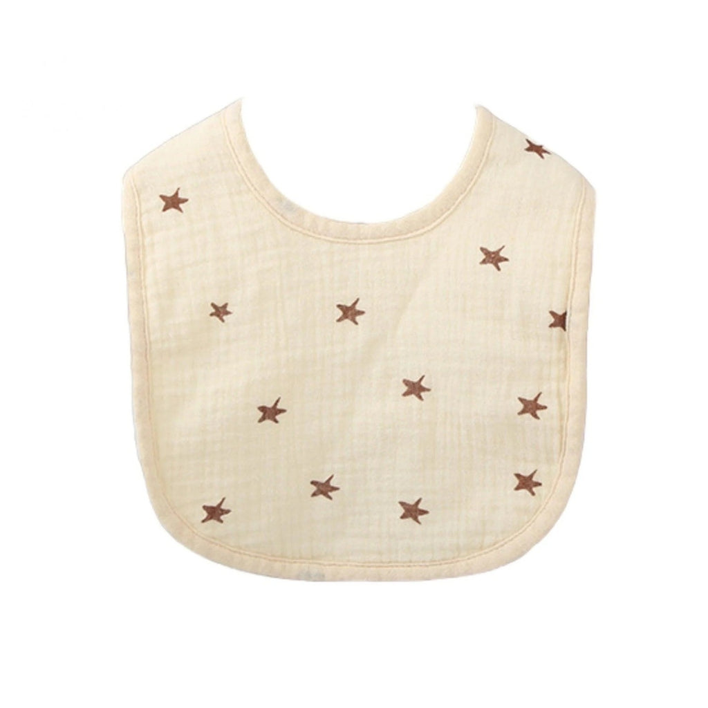 Baveta in Forma de U, din Bumbac, pentru Copii 0-12 Luni, Rezistenta la Apa, cu Capse, Model cu Stelute, 21x30 cm, Crem