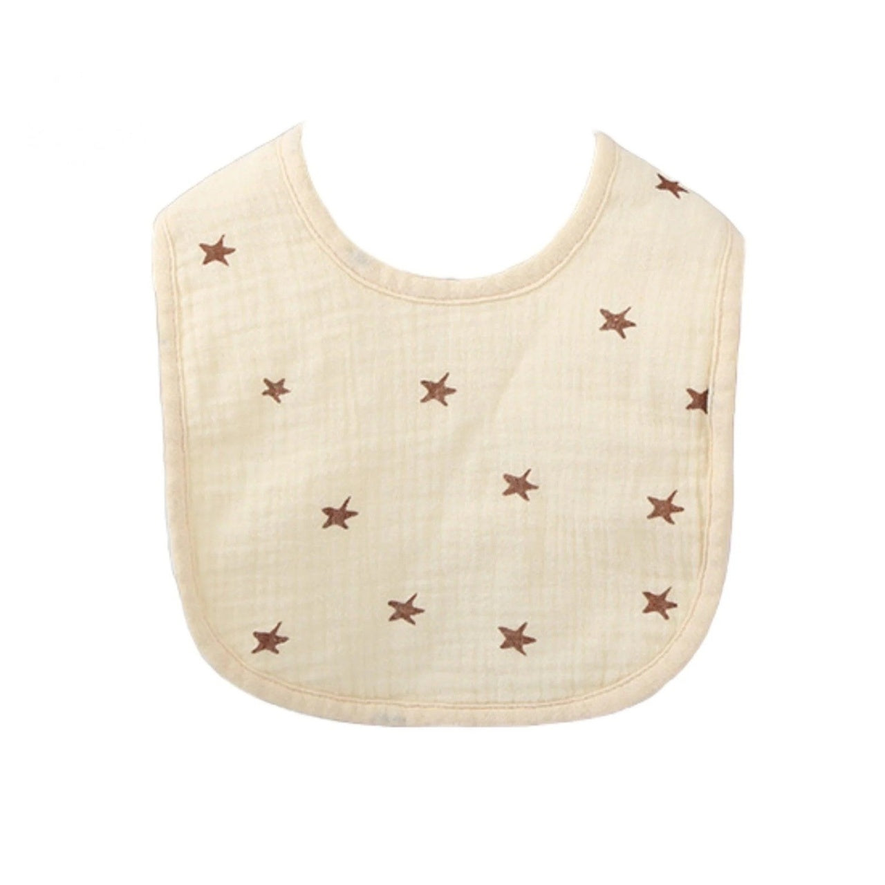 Baveta in Forma de U, din Bumbac, pentru Copii 0-12 Luni, Rezistenta la Apa, cu Capse, Model cu Stelute, 21x30 cm, Crem