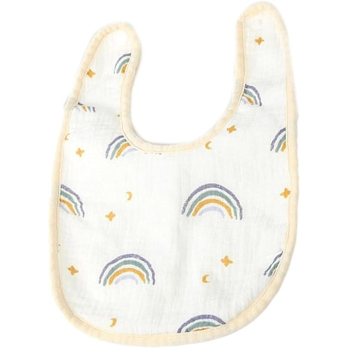 Baveta in Forma de U, din Bumbac, pentru Copii 0-12 Luni, Rezistenta la Apa, cu Capse, Model Curcubeu, 21x30 cm, Bej