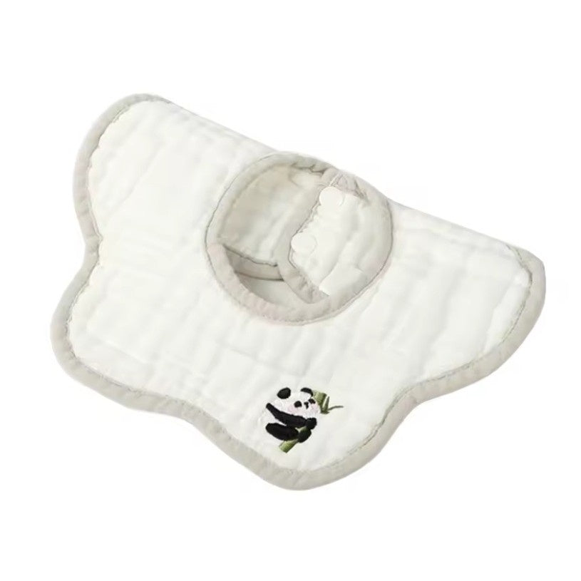 Baveta Tip Floare, din Bumbac, pentru Copii 0-12 Luni, Rezistenta la apa, 8 Straturi, Model Tricotat cu Panda, 26 x 29 cm, Alb