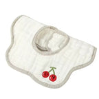 Baveta Tip Floare, din Bumbac, pentru Copii 0-12 Luni, Rezistenta la apa, 8 Straturi, Model Tricotat cu Cirese, 26 x 29 cm, Alb