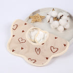 Baveta Tip Floare, din Bumbac, pentru Copii 0-12 Luni, Rezistenta la apa, cu Capse, Model cu Inimioare, 26 x 29 cm, Crem