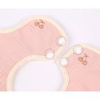 Baveta Tip Floare, din Bumbac, pentru Copii 0-12 Luni, Rezistenta la apa, cu Capse, Model cu Cirese, 26 x 29 cm, Roz