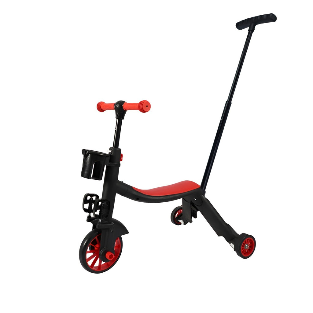 Bicicleta 8 in 1, Transformabila, Multifunctionala, Reglare Inaltime, cu Maner de Impingere Detasabil, Tricicleta, Trotineta, 3 Roti, Pedale, Cosulet, 3-6 Ani, Rosu