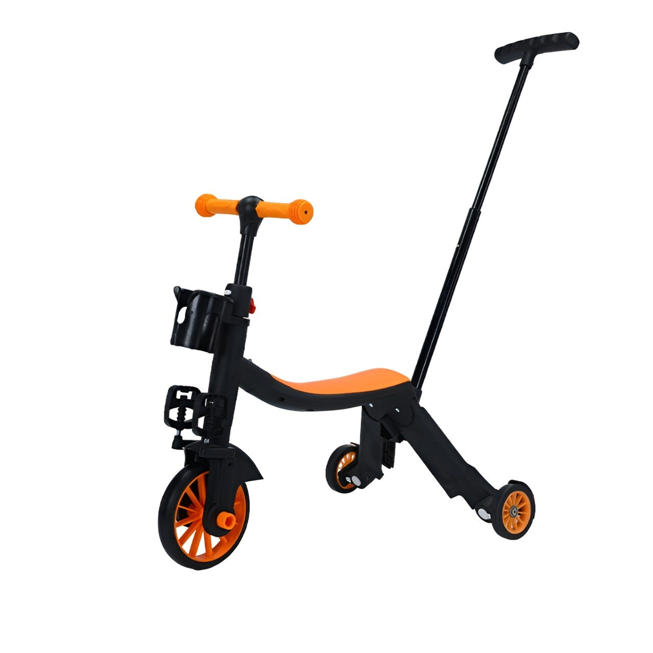Bicicleta 8 in 1, Transformabila, Multifunctionala, Reglare Inaltime, cu Maner de Impingere Detasabil, Tricicleta, Trotineta, 3 Roti, Pedale, Cosulet, 3-6 Ani, Portocaliu