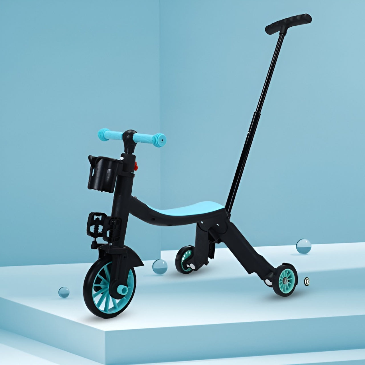 Bicicleta 8 in 1, Transformabila, Multifunctionala, Reglare Inaltime, cu Maner de Impingere Detasabil, Tricicleta, Trotineta, 3 Roti, Pedale, Cosulet, 3-6 Ani, Albastru