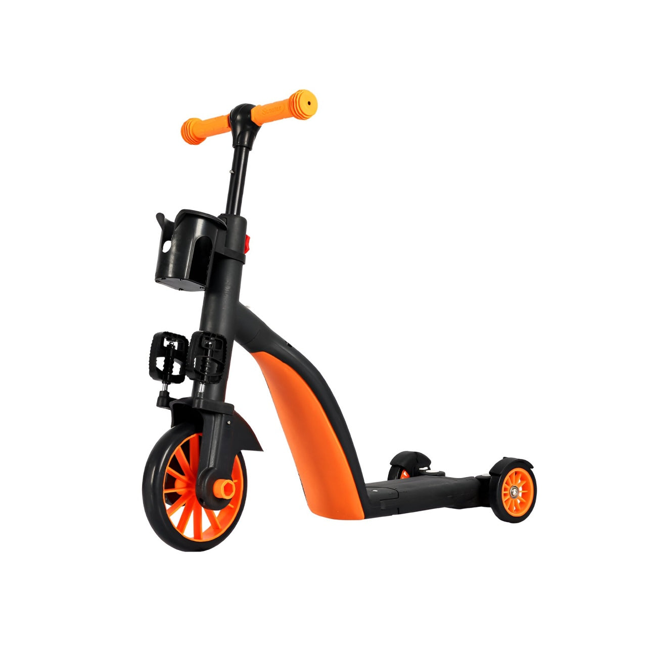 Bicicleta 8 in 1, Transformabila, Multifunctionala, Reglare Inaltime, cu Maner de Impingere Detasabil, Tricicleta, Trotineta, 3 Roti, Pedale, Cosulet, 3-6 Ani, Portocaliu