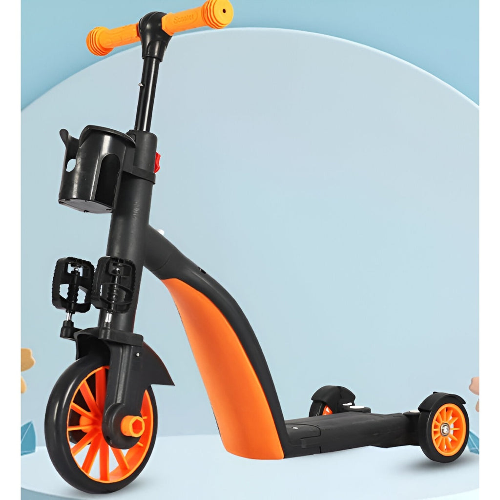Bicicleta 8 in 1, Transformabila, Multifunctionala, Reglare Inaltime, cu Maner de Impingere Detasabil, Tricicleta, Trotineta, 3 Roti, Pedale, Cosulet, 3-6 Ani, Portocaliu