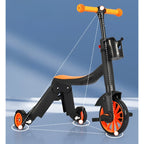 Bicicleta 8 in 1, Transformabila, Multifunctionala, Reglare Inaltime, cu Maner de Impingere Detasabil, Tricicleta, Trotineta, 3 Roti, Pedale, Cosulet, 3-6 Ani, Portocaliu
