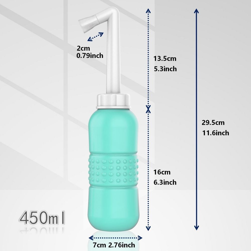 Bideu Portabil pentru Igiena Intima, Postpartum/ Postoperator, 450 mL, cu Capac si Husa Galbena, 29.5x7 cm, Culoare Recipient Verde