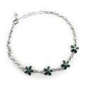Bratara pentru Copii, Jolie, Argint 925, Model Floare, cu Email si Zirconiu, 22 cm/4.4g Argintiu/Verde inchis