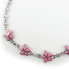 Bratara pentru Copii, Jolie, Argint 925, Model Floare, cu Email si Zirconiu, 22 cm/4.4g Argintiu/Roz