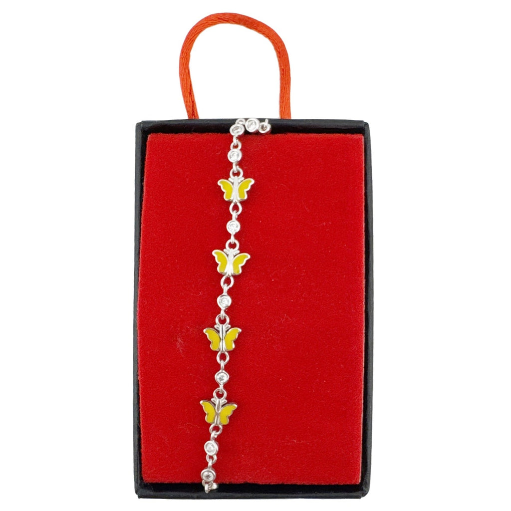 Bratara pentru Copii, Jolie, Argint 925, Model Fluture, cu Email si Zirconiu, 22 cm/4.4g Argintiu/Galben