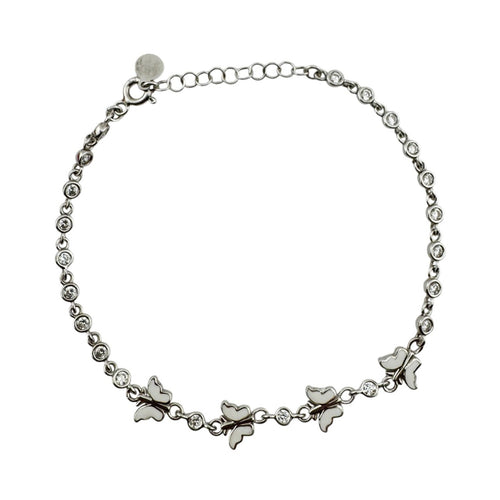 Bratara pentru Copii, Jolie, Argint 925, Model Fluture, cu Email si Zirconiu, 22 cm/4.4g Argintiu/Alb