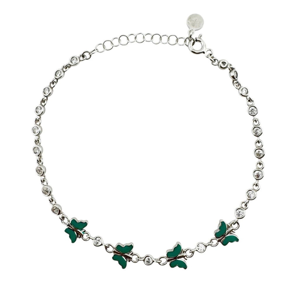 Bratara pentru Copii, Jolie, Argint 925, Model Fluture, cu Email si Zirconiu, 22 cm/4.4g Argintiu/Verde