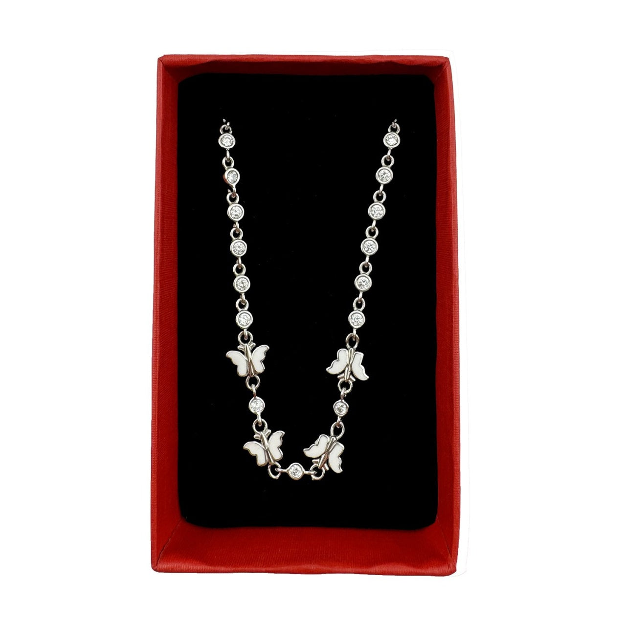 Bratara pentru Copii, Jolie, Argint 925, Model Fluture, cu Email si Zirconiu, 22 cm/4.4g Argintiu/Alb