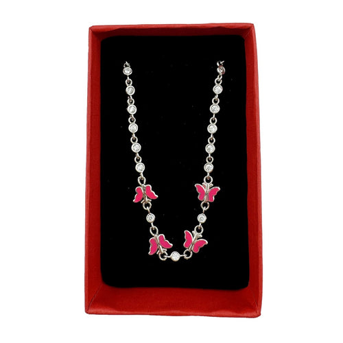 Bratara pentru Copii, Jolie, Argint 925, Model Fluture, cu Email si Zirconiu, 22 cm/4.4g Argintiu/Rosu aprins