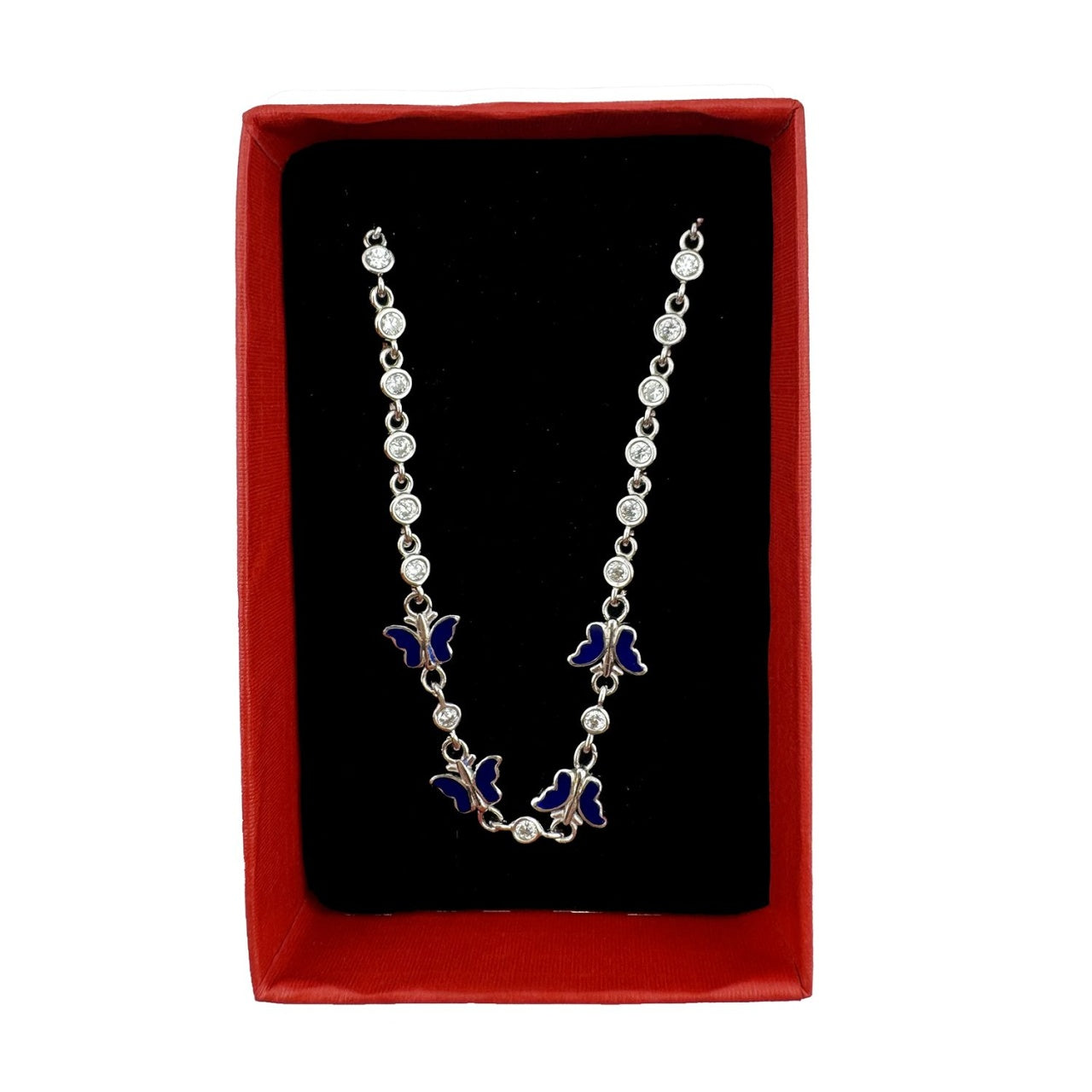 Bratara pentru Copii, Jolie, Argint 925, Model Fluture, cu Email si Zirconiu, 22 cm/4.4g Argintiu/Albastru inchis