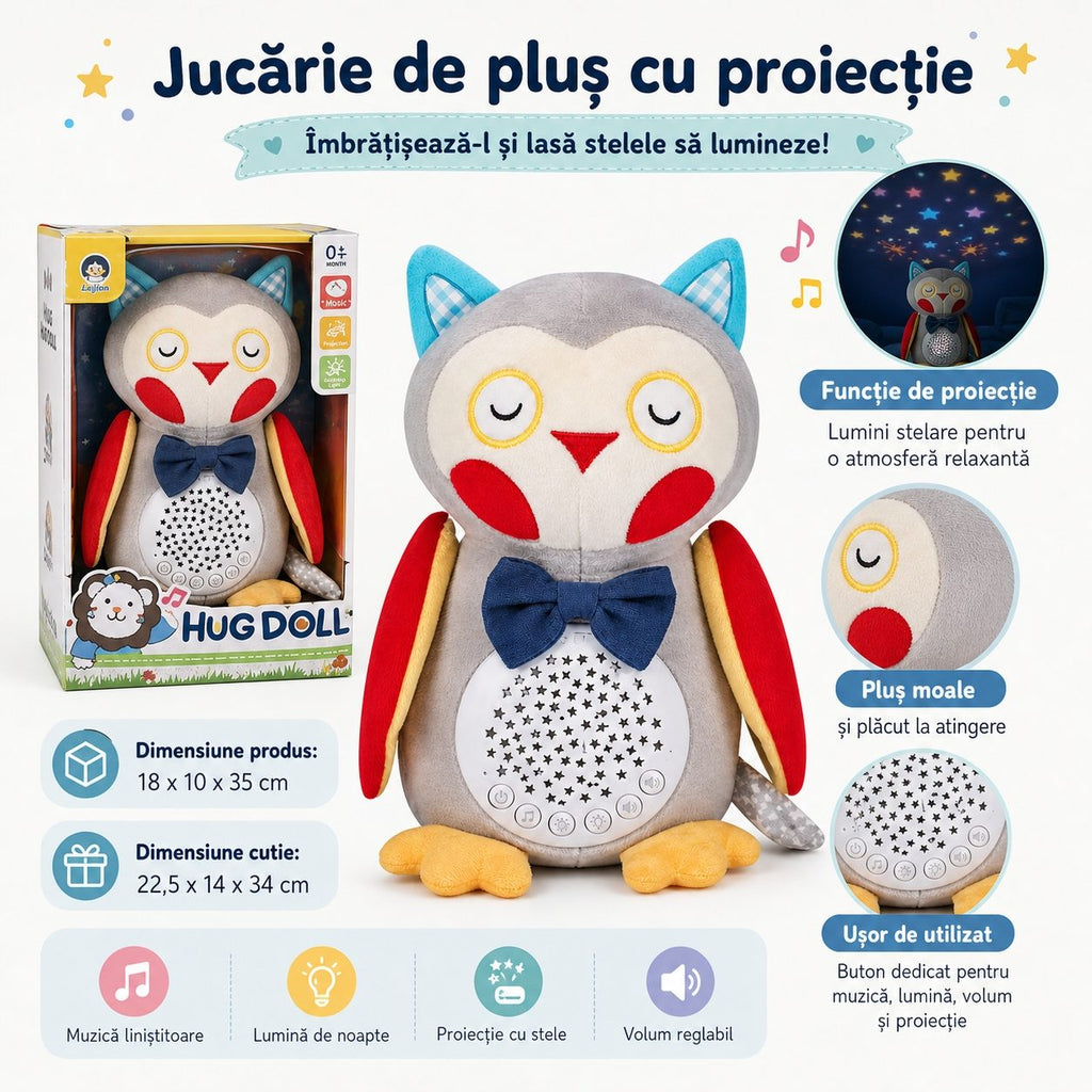 Bufnita De Plus Interactiva Pentru Copii Cu Proiectie Luminoasa Si Muzica, Copii 0+ Luni, Multicolor