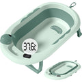 Cada de Baie, pentru Copii 0 luni - 6 Ani, cu Termometru, Pliabila, Perna Suport Inclusa, din Plastic, 81.5 x 49 x 21.5 cm, Verde