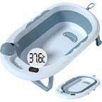 Cada de Baie, pentru Copii 0 luni - 6 Ani, cu Termometru, Pliabila, Perna Suport Inclusa, din Plastic, 81.5 x 49 x 21.5 cm, Albastru