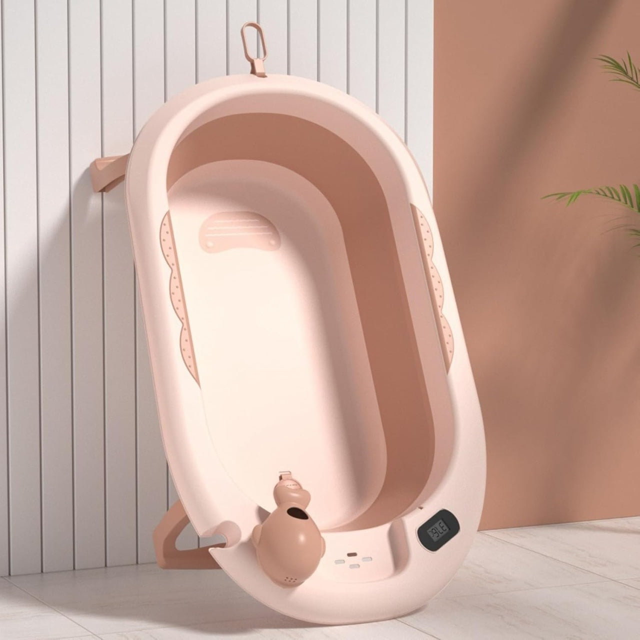 Cada de Baie, pentru Copii 0 luni - 6 Ani, cu Termometru, Pliabila, Perna Suport Inclusa, din Plastic, 81.5 x 49 x 21.5 cm, Roz