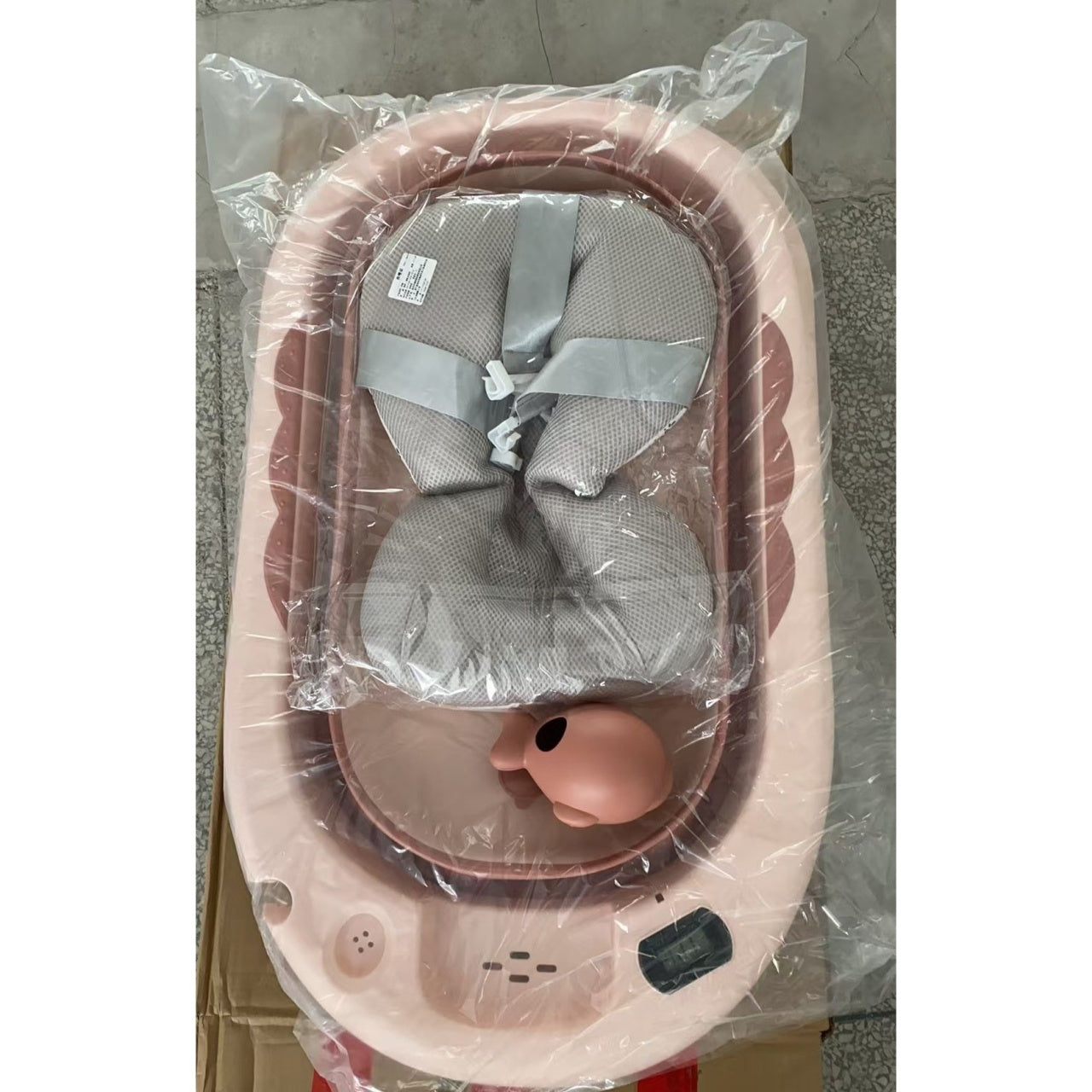 Cada de Baie, pentru Copii 0 luni - 6 Ani, cu Termometru, Pliabila, Perna Suport Inclusa, din Plastic, 81.5 x 49 x 21.5 cm, Roz