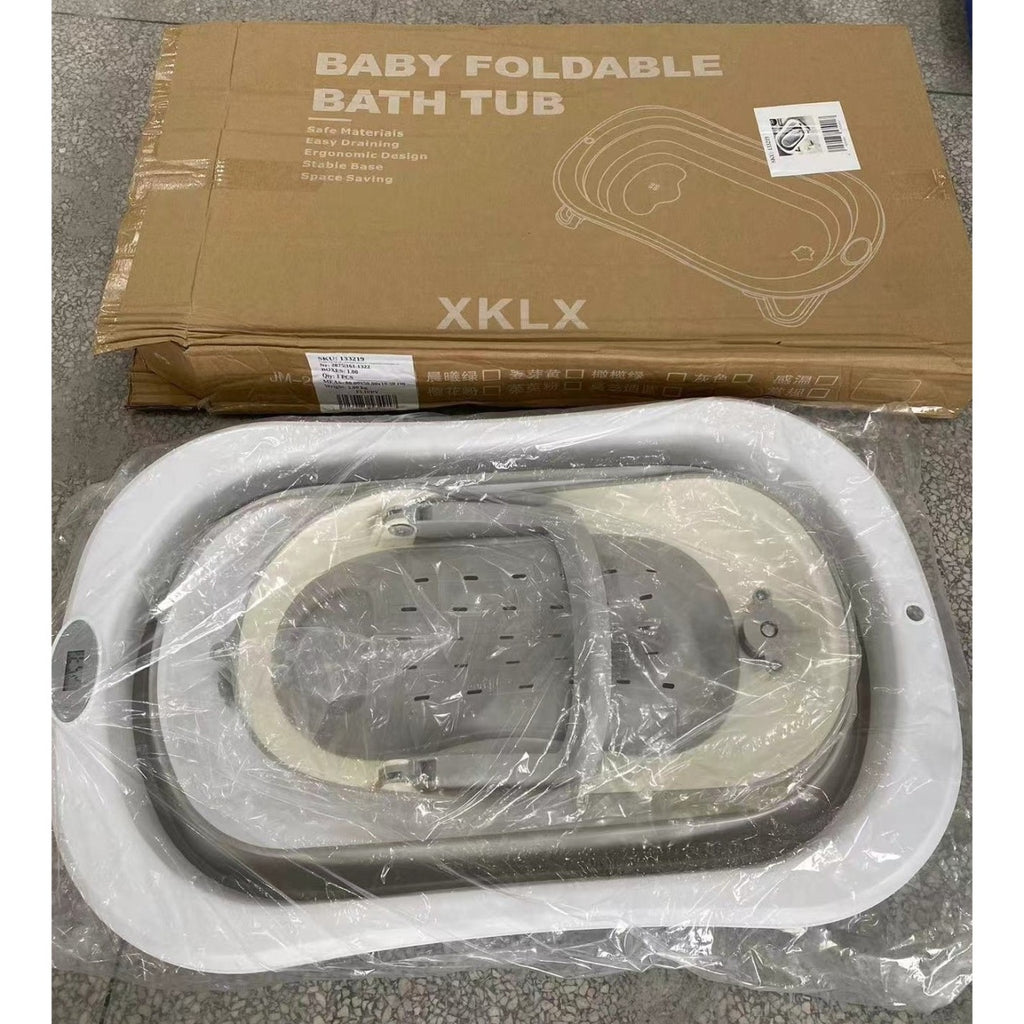 Cada de Baie Pliabila, cu Suport, Indicator de Temperatura, 0-8 Ani, din PP+TPR, 45 l Capacitate, 80 x 50 x 23 cm, Gri