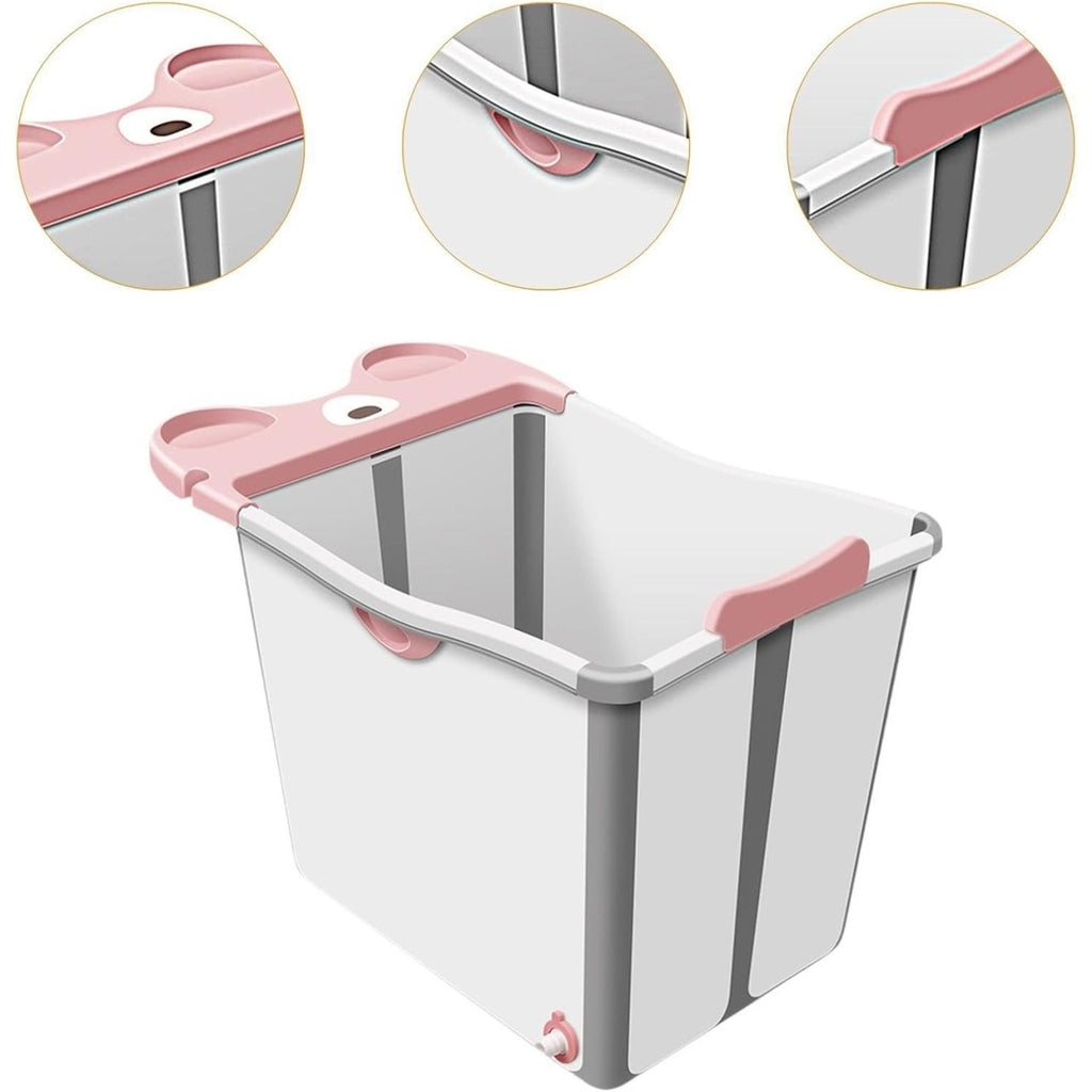 Cada Pliabila pentru Baie, din PP+TPE, pentru Copii +6 Luni, Model Ursulet, Scaun de Interior, Detasabil, 82 x 50 x 54 cm, Roz