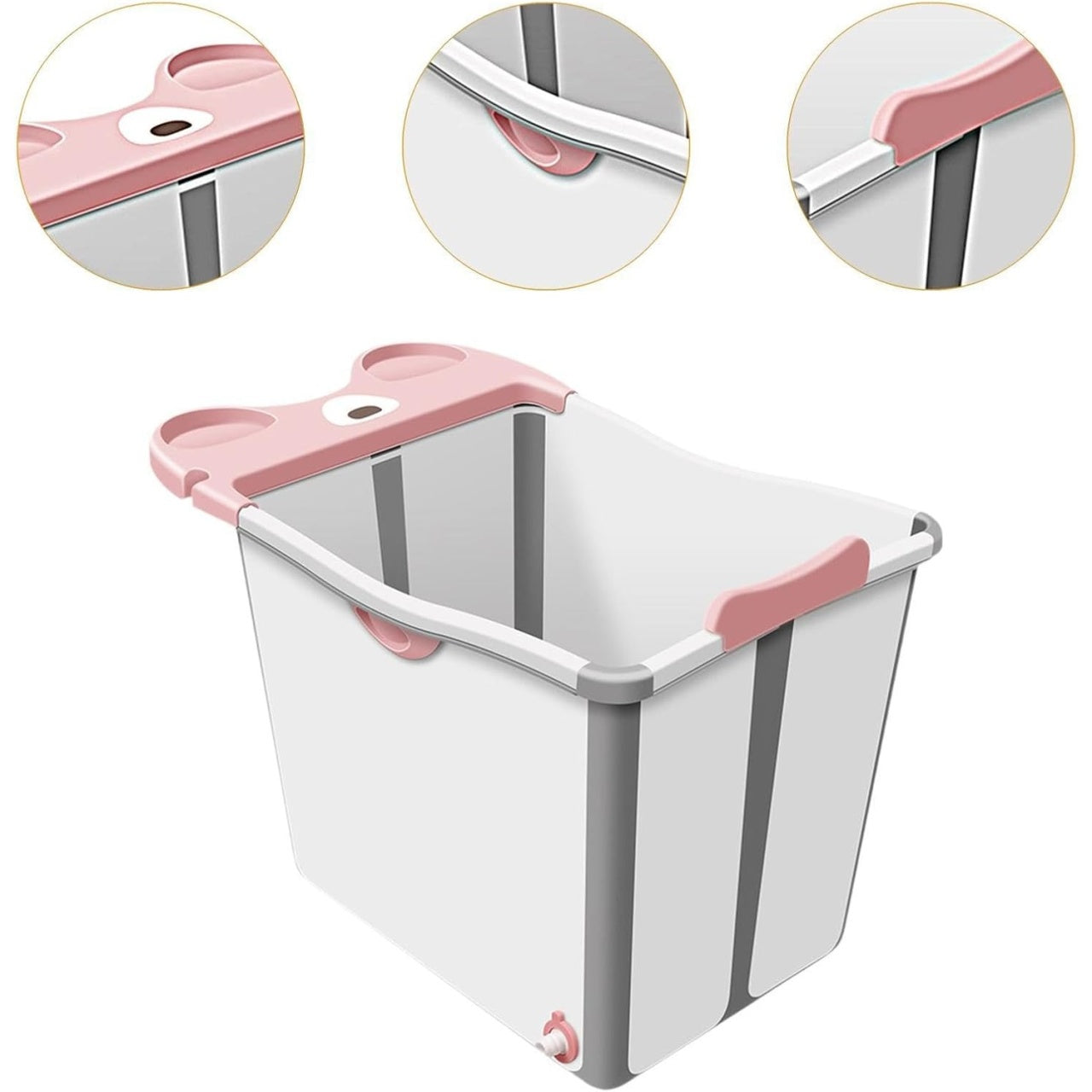 Cada Pliabila pentru Baie, din PP+TPE, pentru Copii +6 Luni, Model Ursulet, Scaun de Interior, Detasabil, 82 x 50 x 54 cm, Roz